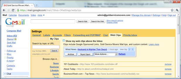 Gmail Disable Web Clips